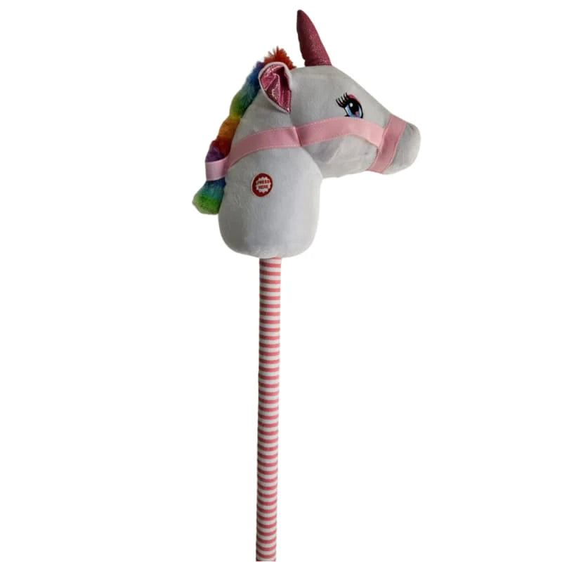 Soft Plush White/Pink Unicorn Riding Toy stick with music