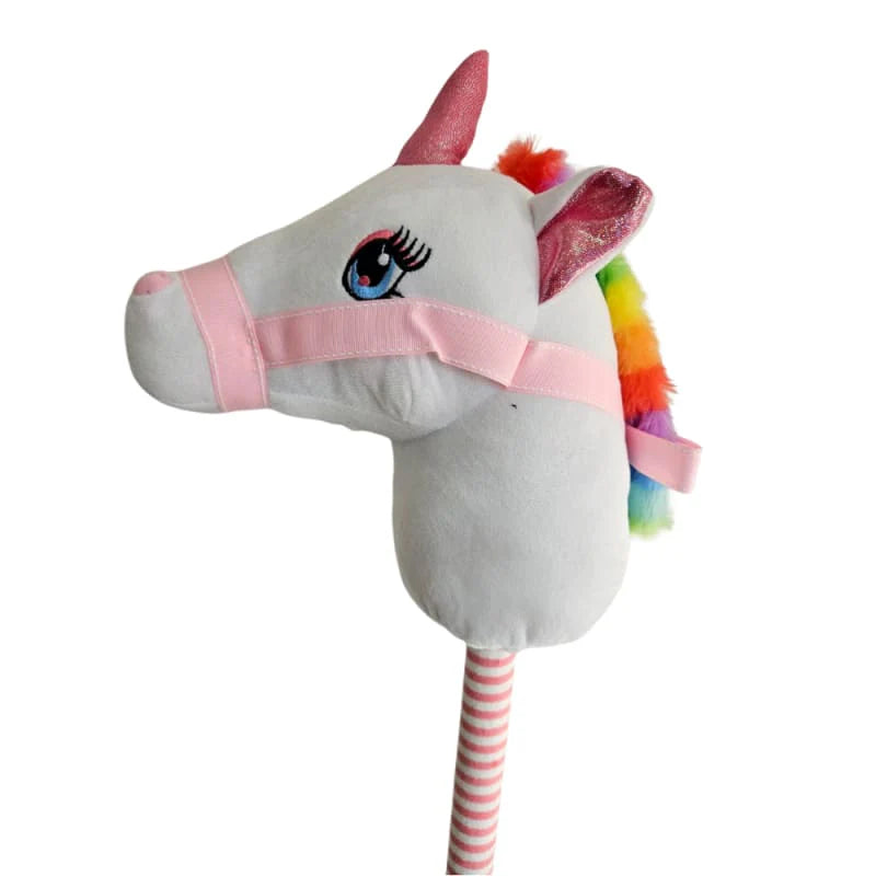 Soft Plush White/Pink Unicorn Riding Toy stick with music