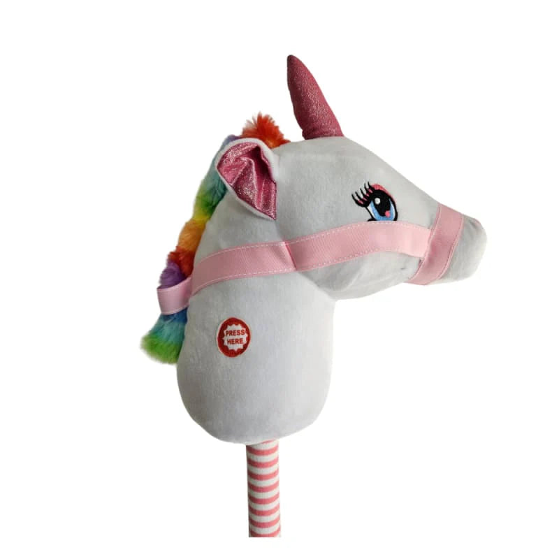 Soft Plush White/Pink Unicorn Riding Toy stick with music